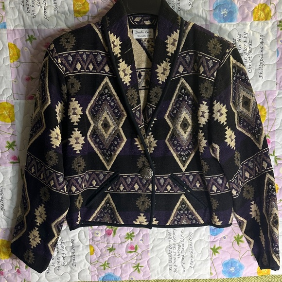 Linda Leez Jackets & Blazers - Vintage Linda Leez Wearable Art southwestern Patterned Jacket Sz L